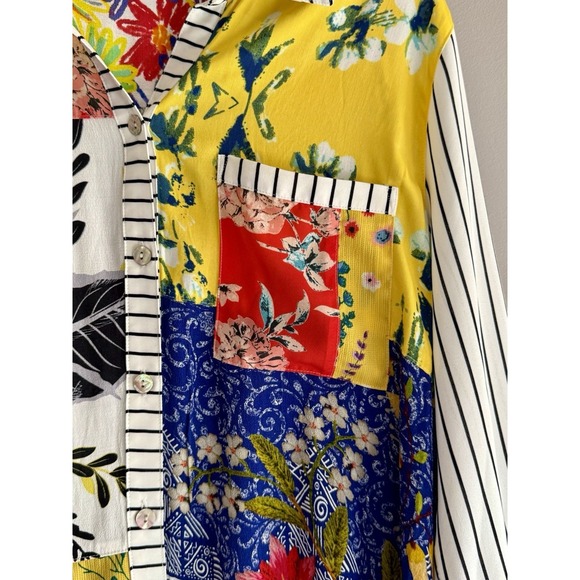 John Mark Tunic Top Patchwork Floral Mixed Print Art Boho Bird Large Maximalist - Picture 6 of 17